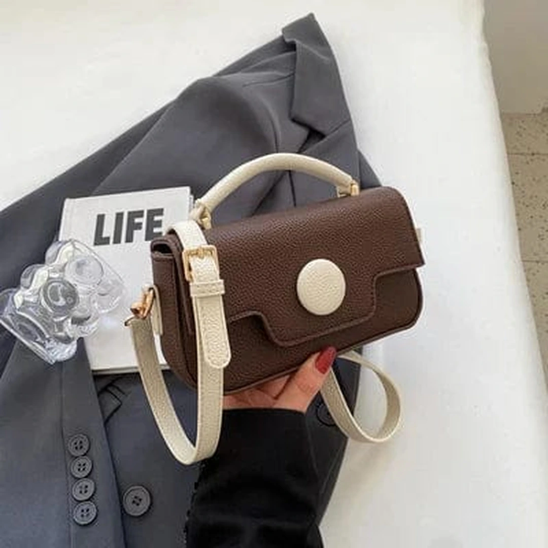 Mini top handle crossbody bag in with round button clasp and sling strap - stylish PU leather shoulder bag for women
